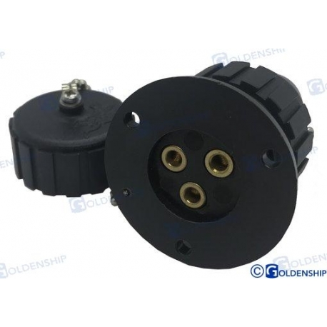 TOMADA ESTANQUE NYLON 3 AMP C/ TAMPA CONECTOR. 3 P